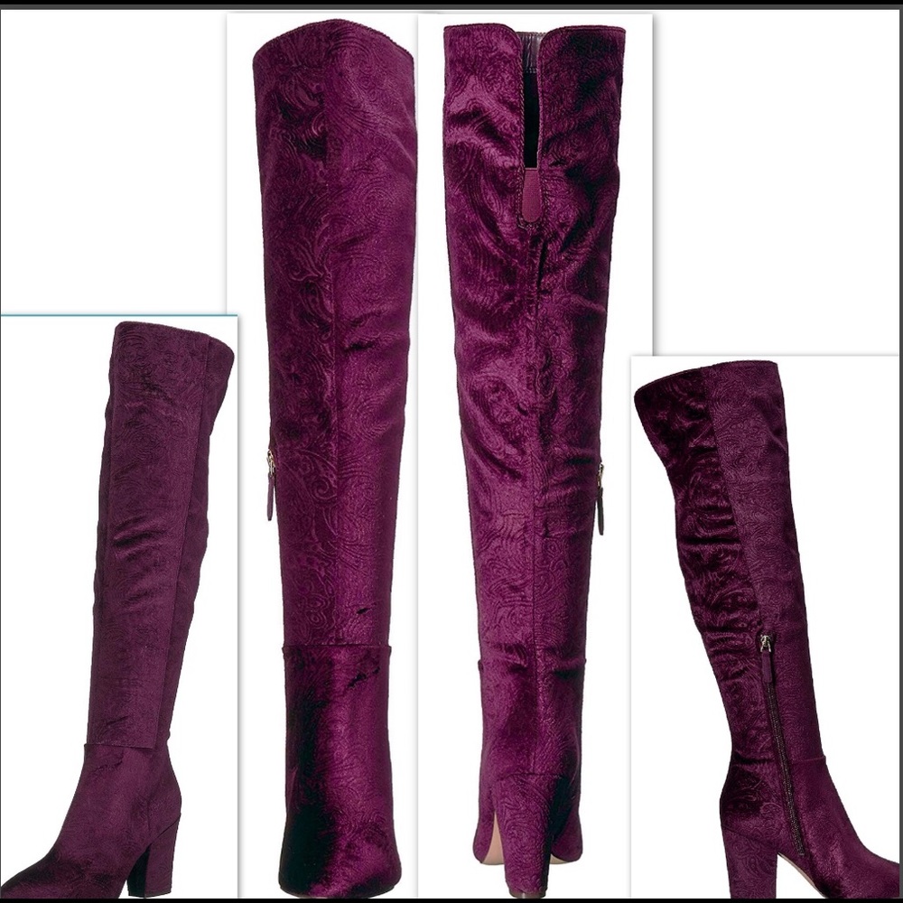 NINE WEST PURPLE JACQUARD PATTERN OTK BOOT - Picture 2 of 9